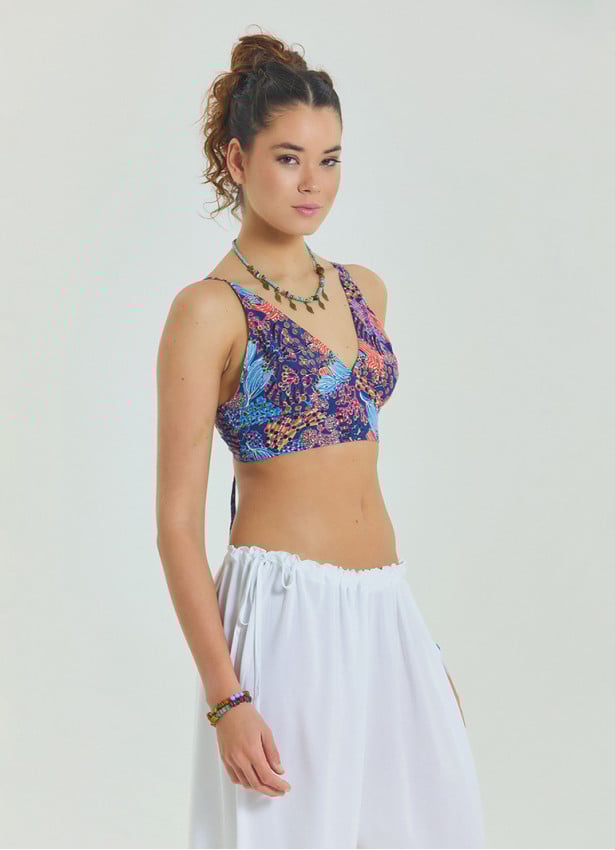 Lace Up Backless Adjustable Blue Ethnic Blouse 4651